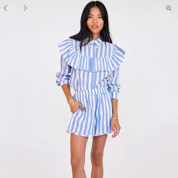 Clare V Ruffled Bib Collar Button Down Shirt and Short SET - Picture 10 of 10